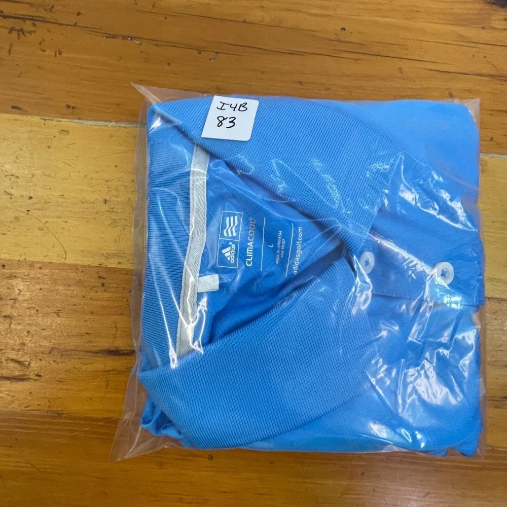 Adidas Polo Golf Shirt Climacool Mens Large Short‎ Sleeve Blue Casual Stretch